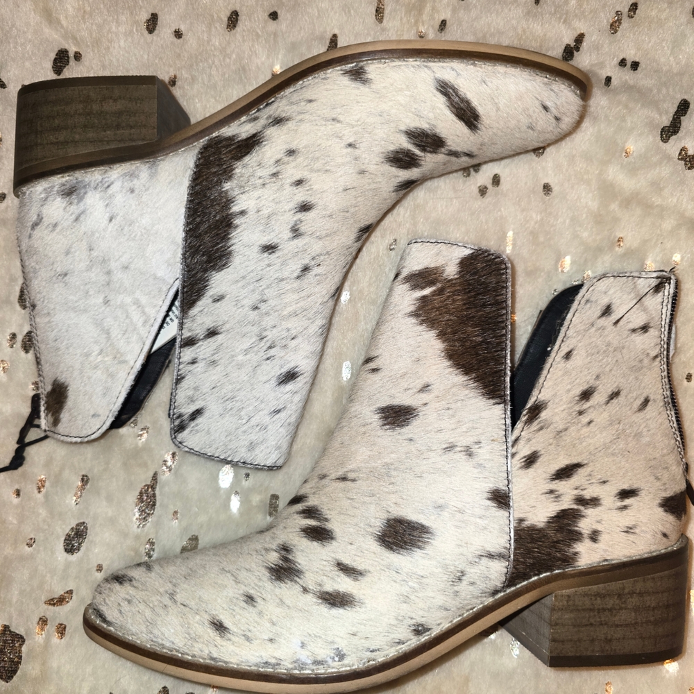 Myra Bag Cowhide Ankle Booties - Brown and White Sz 8